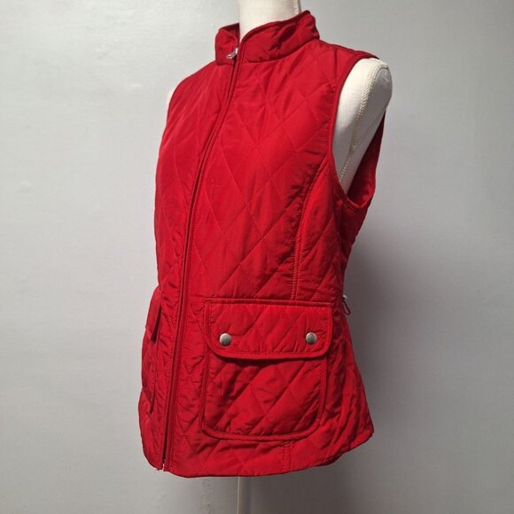 Croft & Barrow Quilted Red Sleeveless Vest Womens Small Pockets Full Zip Collar - Picture 1 of 7